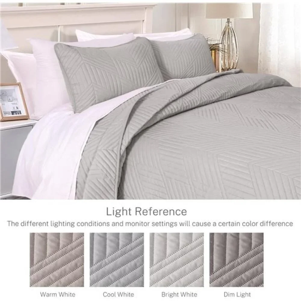 Ultrasonic Full Queen Quilt Bedding Set, Lightweight Light Grey Bedspreads